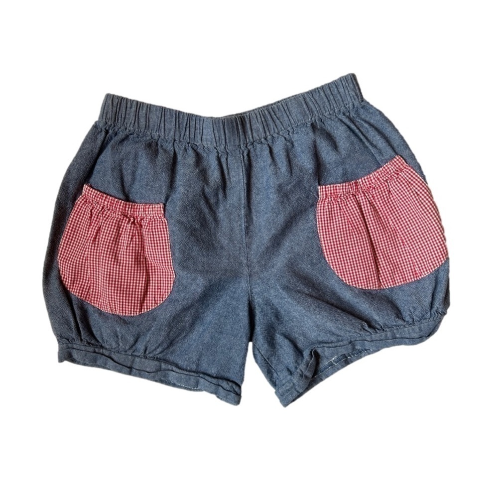 Hannah Kate Chambray Shorts with red & white gingham pockets